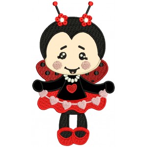 Cute Little Baby Girl Ladybug Applique Machine Embroidery Design Digitized Pattern